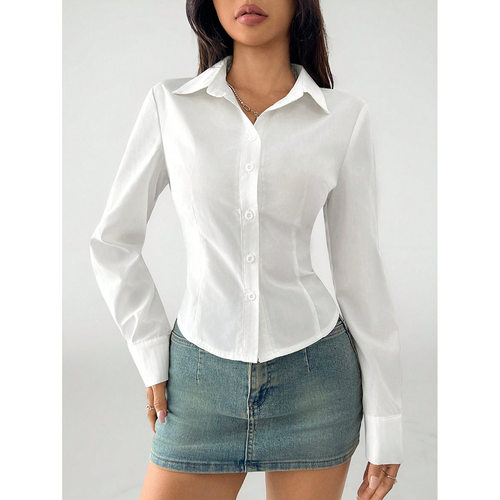 Women slim fit long sleeved shirt潮流长袖衬衫小众修身上衣女