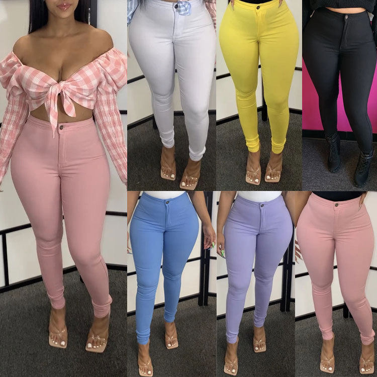 Women stretch pants, tight jeans女糖果色小脚高弹力长裤牛仔裤