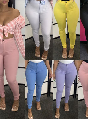 Women stretch pants, tight jeans女糖果色小脚高弹力长裤牛仔裤