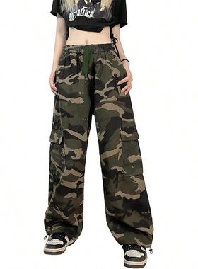Camouflage work pants women's American wide leg pants女长裤