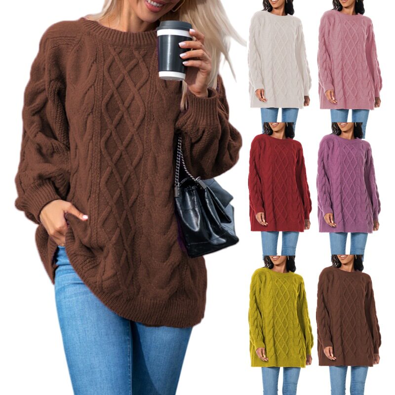 Women plus size pullover sweater jacket粗针大码套头麻花毛衣