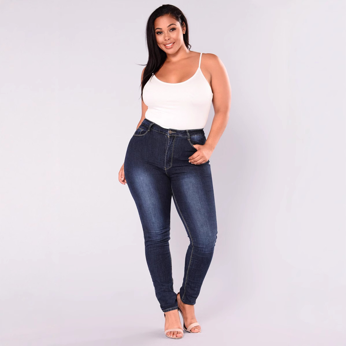 6XL plus size women slim fit elastic jeans特大码弹力牛仔裤女