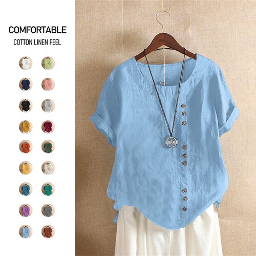 Women's cotton and linen top size女装棉麻上衣大码休闲宽松T恤
