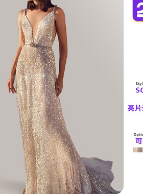 Women's deep V-neck sequined camisole dress女连衣裙亮片吊带