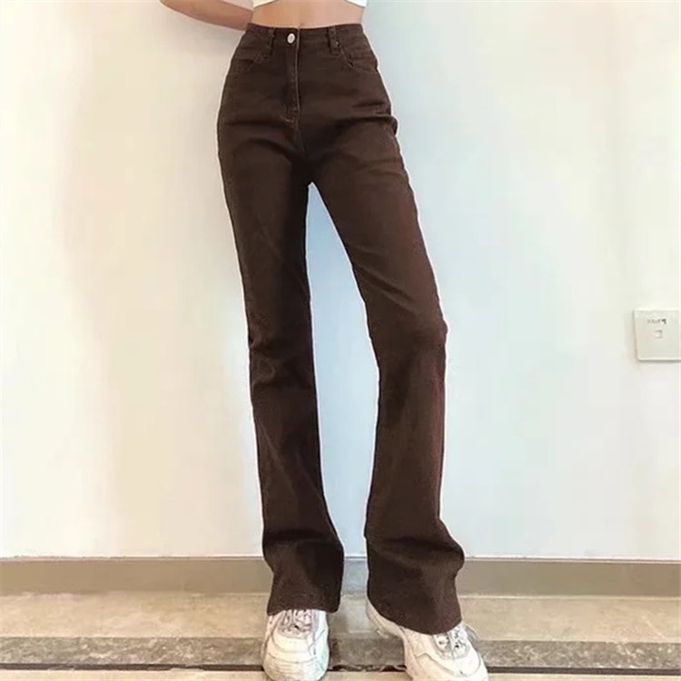Women's retro elastic tight flared jeans女毛边弹力微喇牛仔裤