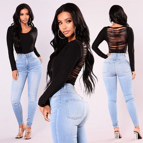 Women hip hugging pencil jeans in blue plus size女铅笔牛仔裤