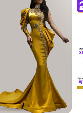 Women's gold sprinkled high neck dress evening gown宴会礼服