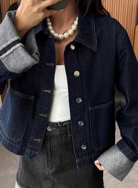 Women's rolled edge long sleeved denim jacket女长袖牛仔夹克