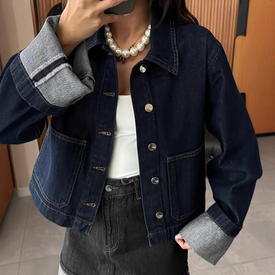 Women's rolled edge long sleeved denim jacket女长袖牛仔夹克