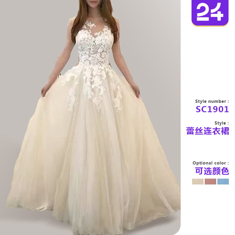 Women's sexy lace wedding dress性感蕾丝婚纱礼服三色连衣裙女