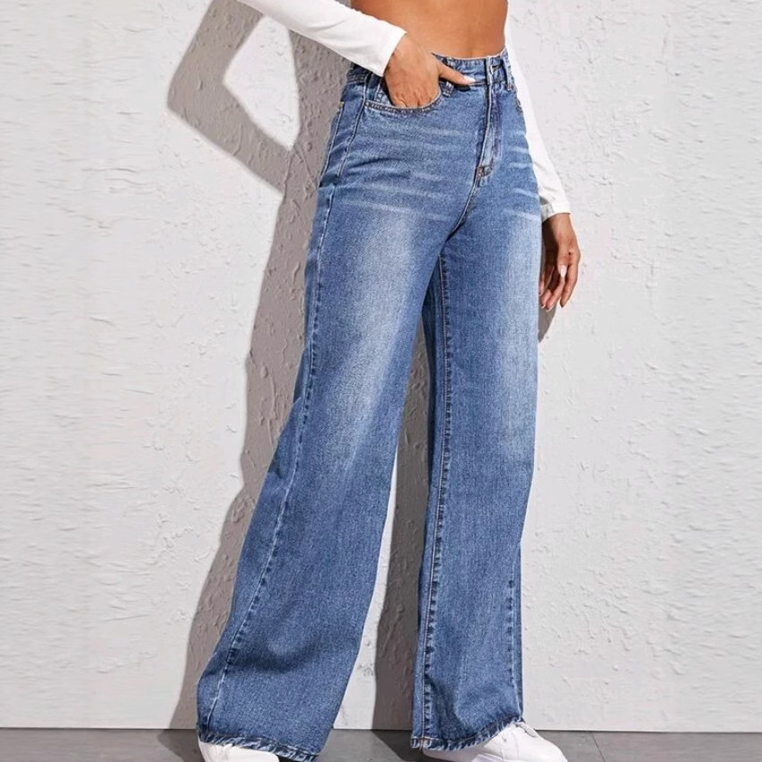 Women loose high waisted wide leg jeans宽松高腰阔腿牛仔裤女