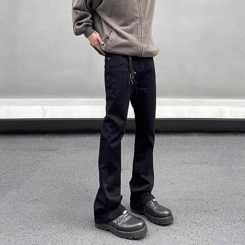 Black slim fit jeans for men黑色修身牛仔裤男美式微喇长裤子图片