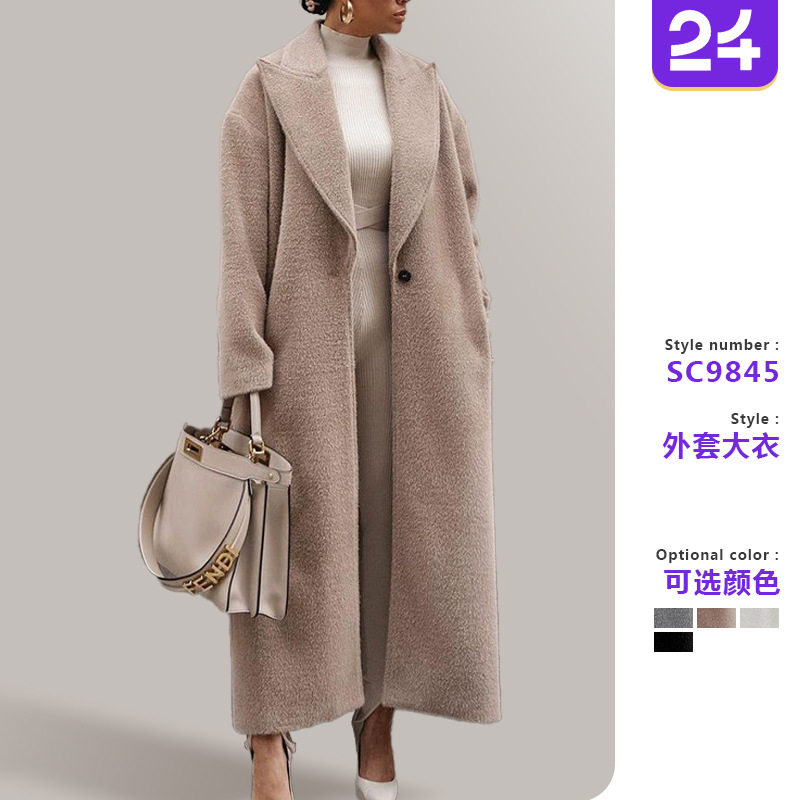 Autumn/winter women's collar plush woolen coat冬毛呢女大衣