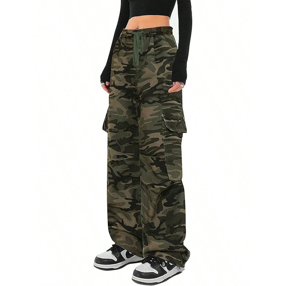 Loose camouflage work pants for women with wide legs女长裤