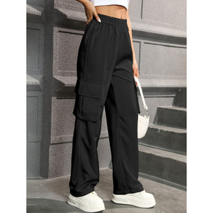 Women's loose fitting large pocket workwear pants女工装长裤