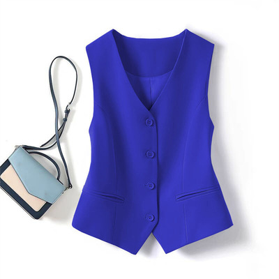 Women's vest in vest西装马甲女小背心修身外坎肩蓝色短款马夹