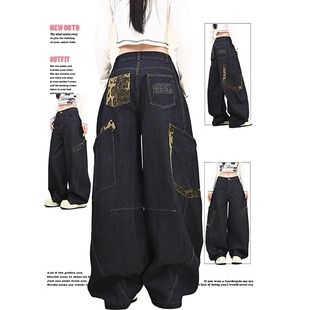 leopard print large Women workwear American pocket jeans