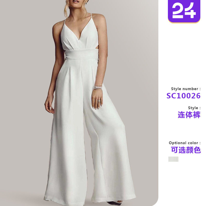Women sleeveless camisole V-neck jumpsuit女无袖吊带v领连体裤