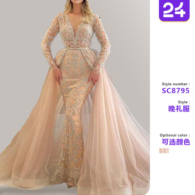 Women French gold sprinkled palace style mesh dress女连衣裙