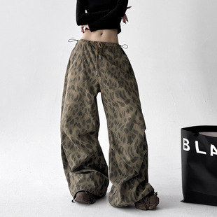 print loose straight Women wide leopard leg pants retro