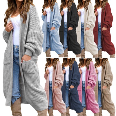 Women long plus size cardigan sweater女秋冬长款大码开衫毛衣