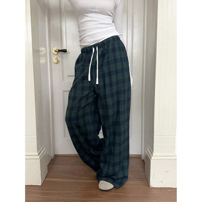 Men checkered casual loose pants美式复古撞色格子休闲裤男宽松