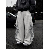 sweatpants跨境欧美复古男卫裤 Men 嘻哈 wide leg retro printed