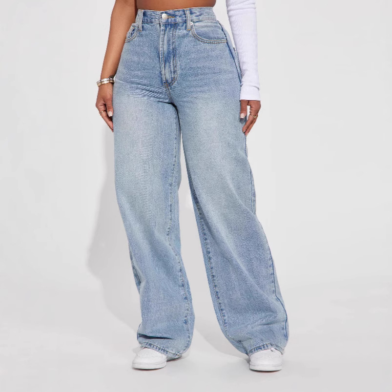 Women's high waisted straight leg jeans女欧美高腰直筒牛仔裤