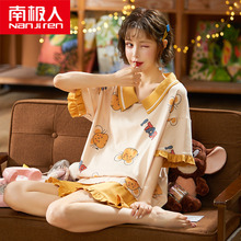 南极人睡衣女夏季纯棉薄款短袖短裤两件套装夏天学生可爱韩版大码