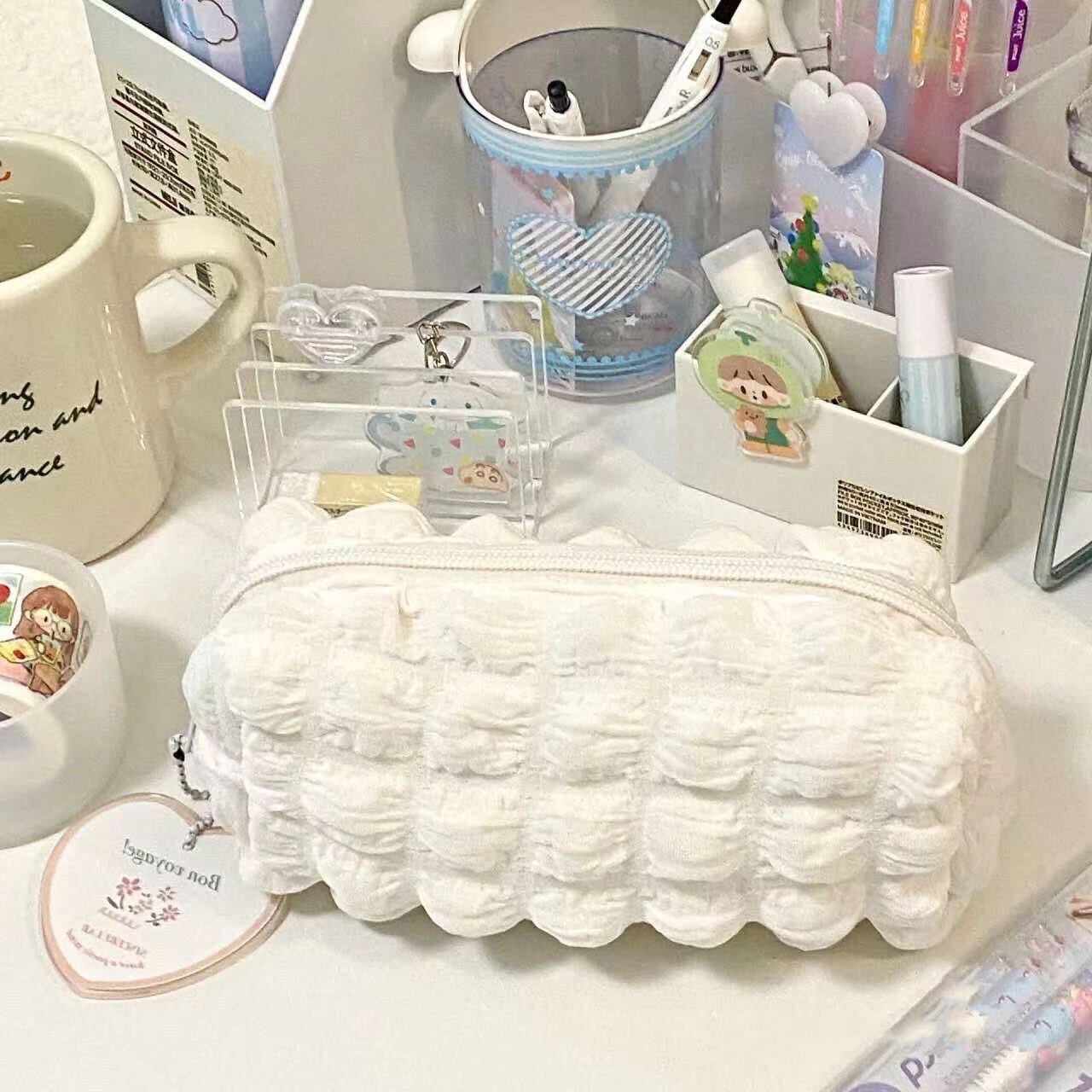 奶油风泡芙笔袋大容量女孩版新款初中生铅笔盒女童高中女生笔袋