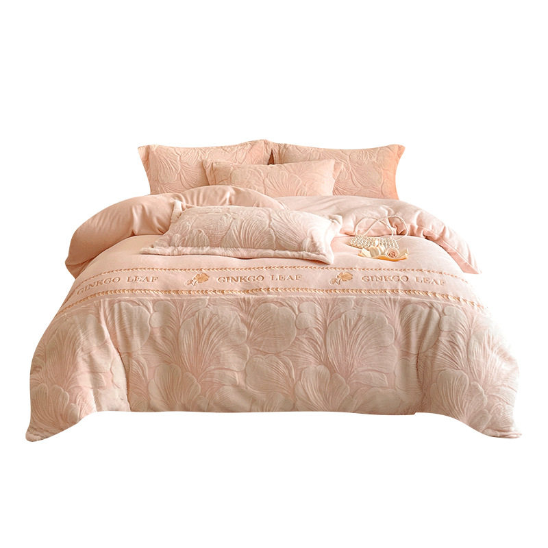 冬季加厚雕花兔毛绒四件套2025新款公主风牛奶绒床单被罩三件套