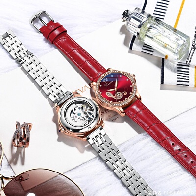 CHENXI时尚镶钻机械手表女跨境爆款全自动机械表夜光防水钢带女表