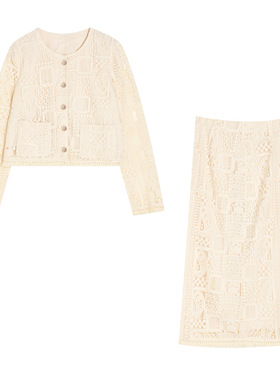 26春季怦然心动度假风奢级镂空米色流苏半身裙套装女18404+18405