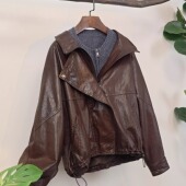 正宗冷翡翠油蜡皮 墨渲臻品 超柔软小羊皮飞行员翻领立领夹克