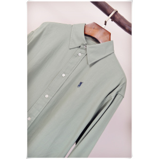 学院风 美式 松弛感老钱风 春天 衬衫 果绿色纯棉长袖 墨渲臻品