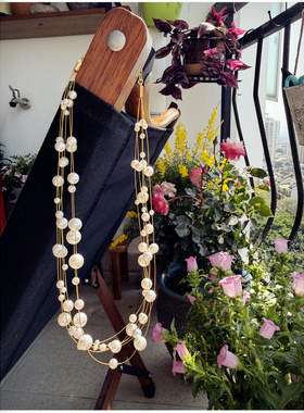 复古法式风多层叠戴珍珠贝母项链