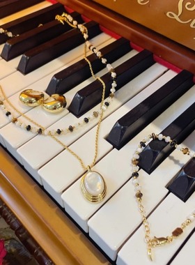 天然宝石18K镀金间珠项链手链