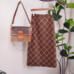 【墨渲臻品】女主角氛围感 美拉德咖啡色文艺格子毛呢分叉半身裙