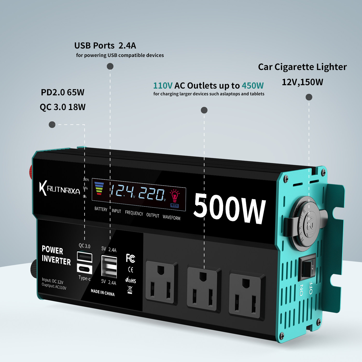 DOXIN500W多功能逆变器 12V-220V伏电源转换器 24V-220V 车载排插