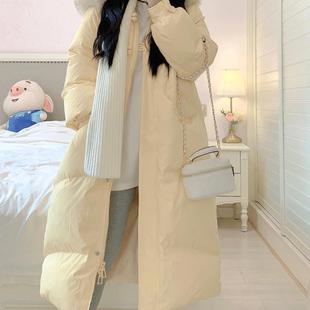 棉服女中长款韩版宽松2024新款羽绒棉衣外套冬季加厚杏色连帽棉袄