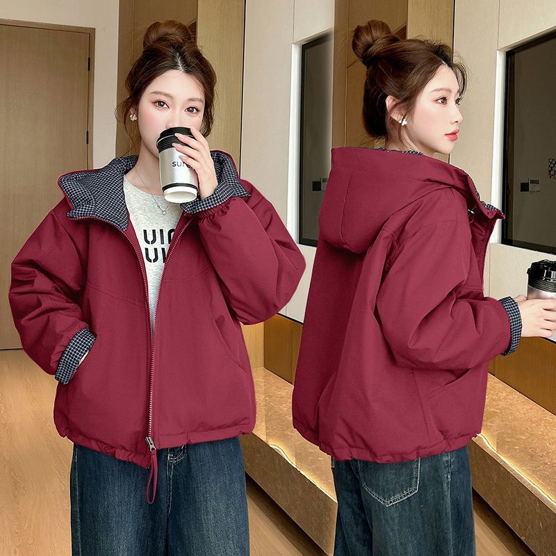 加棉加厚短款女士外套冬季新款百搭小个子二棉冲锋衣夹克棉服上衣