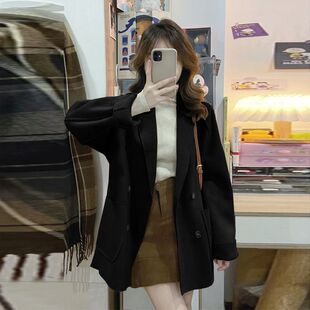 双面呢毛呢外套2025秋冬装韩版宽松小个子搭配显高呢子大衣女短款