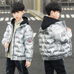 2021男童冬季亮皮压花羽绒棉服儿童免洗帅气加棉加厚男孩保暖棉衣