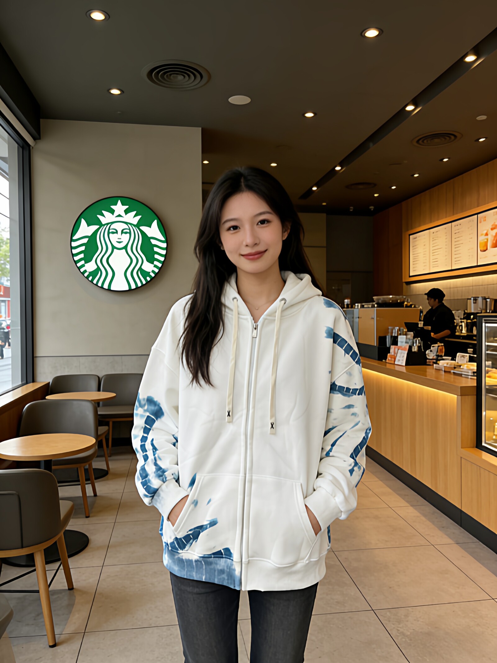 扎染连帽加绒卫衣开衫女春秋冬款2026新款休闲运动服宽松女士外套