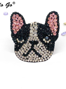 韩国新款法斗水钻边夹卡通小狗少女鸭嘴夹夹满钻皮革顶夹刘海夹