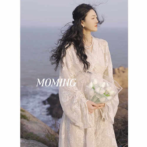 MOMING夏季新品 浮生若梦 清冷感古风宽松绑带锦丝皱战国抽绳袍子