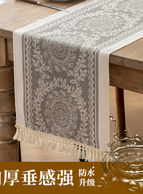 跨境棉麻提花防水桌旗加厚家用北欧长条布流苏茶桌布代发