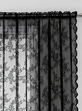 黑色简约蕾丝窗帘 提花经编窗纱 客厅卧室隔断帘成品飘窗纱帘代发