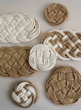 北欧风格圆形隔热棉麻材质家居厨房杯盘餐桌盘