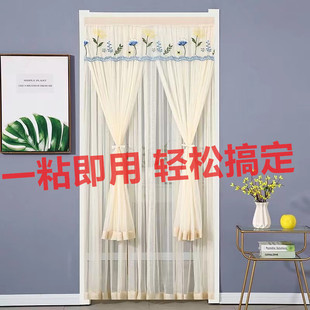 家用挂帘新款 免打孔防蚊门帘布艺纱帘卧室蕾丝半帘隔断帘隐私四季